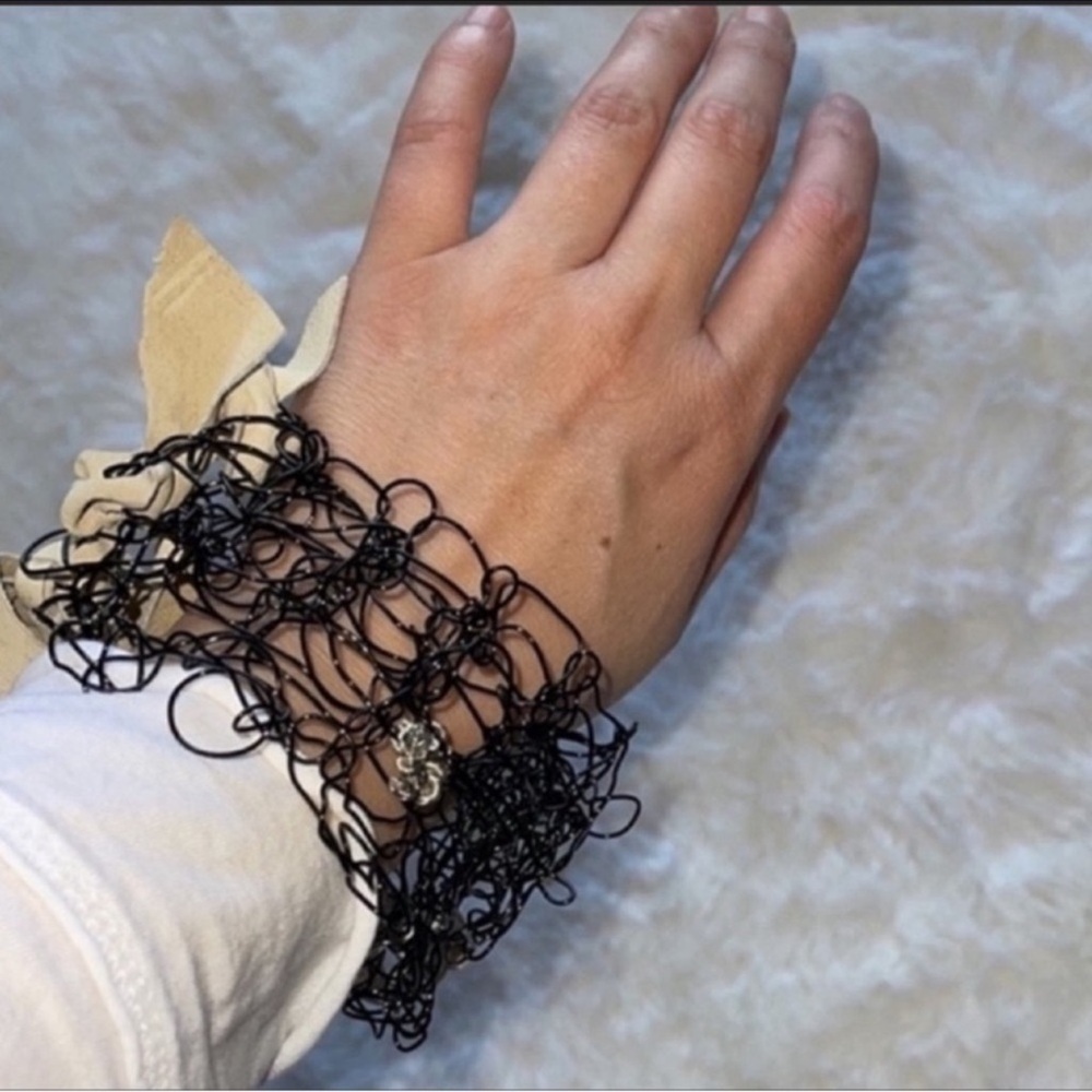 HANDCRAFTED hand knitted wire necklace or bracelet by me with leather straps NWT - Picture 12 of 15